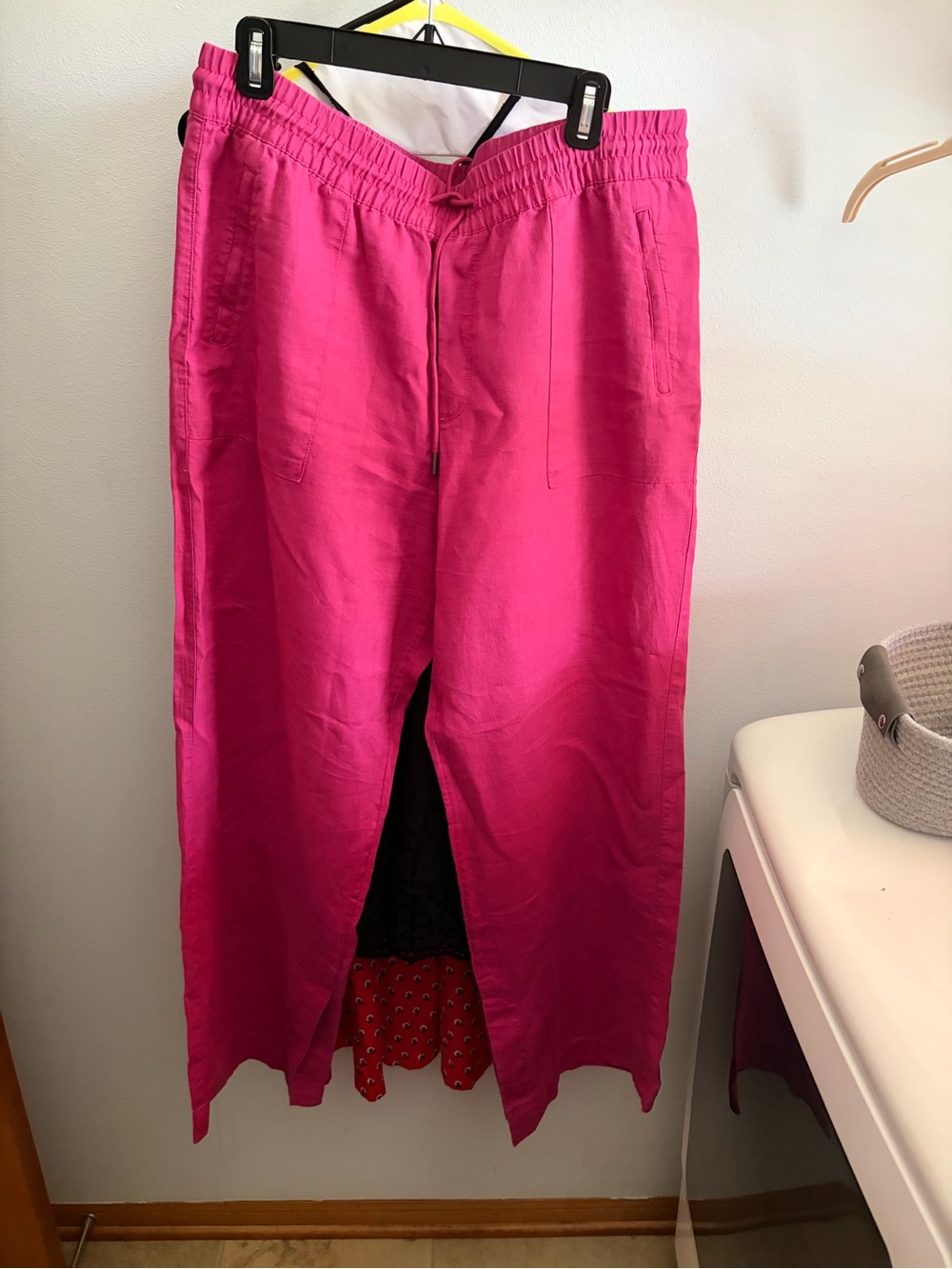 Athleta Bright Pink Linen Blend Drawstring Midi Skirt Women's Size 12